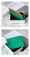 Women Green Leather Vertical Card Holder Wallet With Coin Pocket Slim Card Wallet For Women