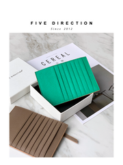 Women Green Leather Vertical Card Holder Wallet With Coin Pocket Slim Card Wallet For Women
