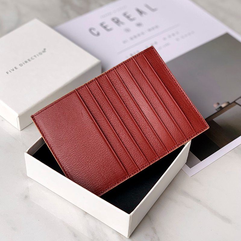 Women Red Leather Vertical Card Holder Wallet With Coin Pocket Slim Card Wallet For Women