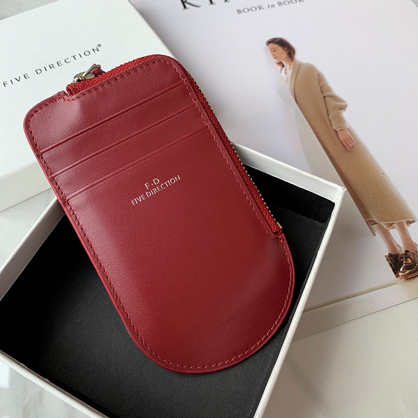 Women Red Leather Vertical Card Holder Wallet - Back View