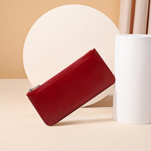 Women Red Leather Wirstlet Wallet Zipper Clutch - Back View