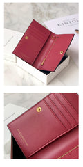 Women Red Vegan Leather Small Card Wallet CONTRAST COLOR Coin Change Wallet For Women