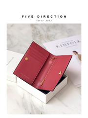 Women Red Vegan Leather Small Card Wallet CONTRAST COLOR Coin Change Wallet For Women