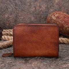 Small Red Leather Bifold Wallet Vintage Billfold - Stitching Detail