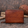 Small Brown Leather Bifold Wallet Vintage Billfold Cute Women Zip Wallet For Ladies
