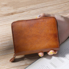Small Leather Bifold Wallets Vintage Billfold Cute Women Zip Wallets For Ladies