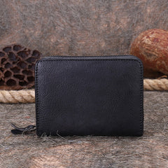 Small Red Leather Bifold Wallet Vintage Billfold Cute Women Zip Wallet For Ladies