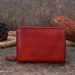 Small Red Leather Bifold Wallet Vintage Billfold - Lifestyle View