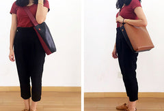 Women Genuine Leather Bucket Bag Tote Bag Shopper Bag Shoulder Bag Purse For Women