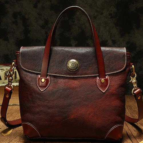 Vintage Coffee Leather Women's Shoulder Doctor Bag Leather Handbags Shoulder Work Purse for Ladies