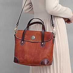 Vintage Coffee Leather Women's Shoulder Doctor Bag Leather Handbags Shoulder Work Purse for Ladies