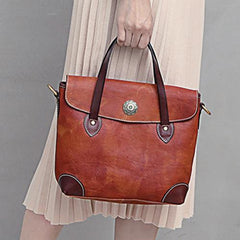 Vintage Brown Leather Women's Shoulder Doctor Bag Leather Handbags Shoulder Work Purse for Ladies