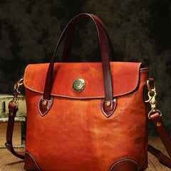 Vintage Coffee Leather Women's Shoulder Doctor Bag Leather Handbags Shoulder Work Purse for Ladies