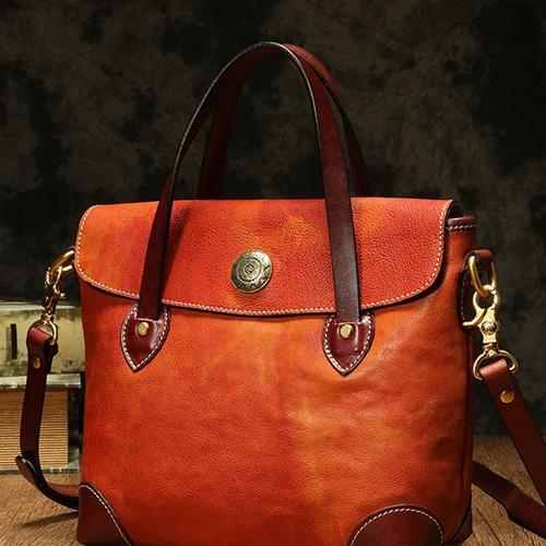 Vintage Brown Leather Women's Shoulder Doctor Bag Leather Handbags Shoulder Work Purse for Ladies