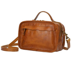 Vintage Womens Brown Small Cube Handbag Leather Black Women's Shoulder Purse for Ladies