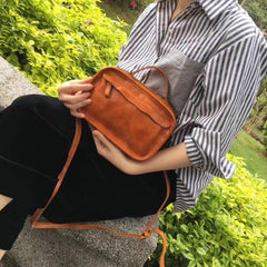 Vintage Womens Brown Small Cube Handbag Leather Black Women's Shoulder Purse for Ladies