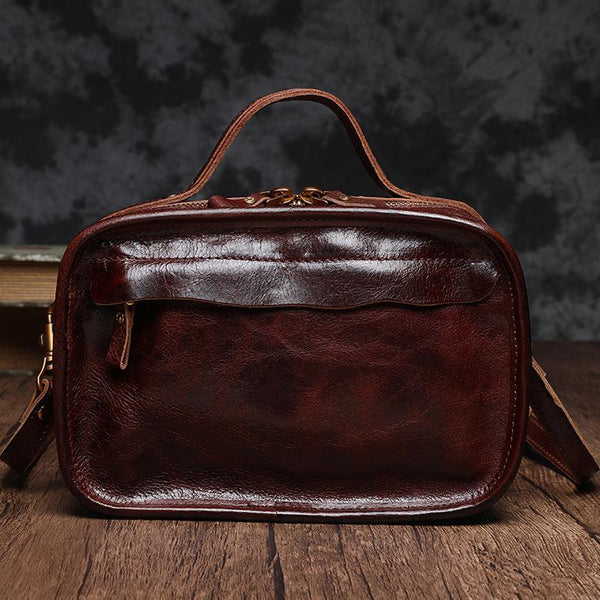 Vintage Womens Coffee Small Cube Handbag Leather Black Women's Shoulder Purse for Ladies