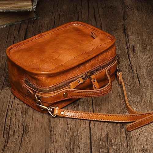 Vintage Womens Brown Small Cube Handbag Leather Black Women's Shoulder Purse for Ladies