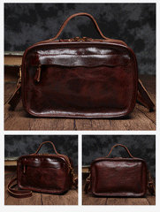 Vintage Womens Brown Small Cube Handbag Leather Black Women's Shoulder Purse for Ladies