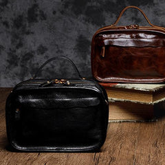 Vintage Womens Brown Small Cube Handbag Leather Black Women's Shoulder Purse for Ladies
