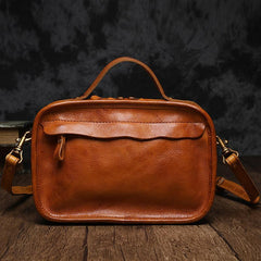 Vintage Womens Brown Small Cube Handbag Leather Black Women's Shoulder Purse for Ladies