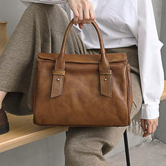 Vintage Brown Ladies Leather Handbag Purse Red Work Handbag Shoulder Purse for Women