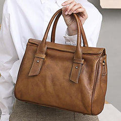 Vintage Brown Ladies Leather Handbag Purse Red Work Handbag Shoulder Purse for Women