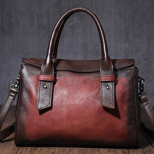 Vintage Red Ladies Leather Handbag Purse Brown Work Handbag Shoulder Purse for Women