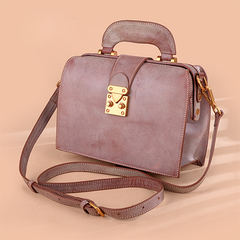 Fashion Women's Leather Pink Structured Satchel Small Doctor Handbag Shoulder Bag Purse