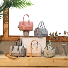 Foggy Wax Leather Boston Handbags Purse - Annie Jewel