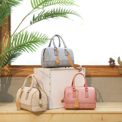 Vintage Womens Waxed Leather Boston Handbags Purse - Lifestyle View