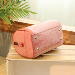 Vintage Womens Waxed Leather Boston Handbags Purse - Back View Open