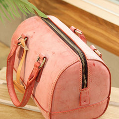 Vintage Womens Waxed Leather Boston Handbags Purse - Side Profile