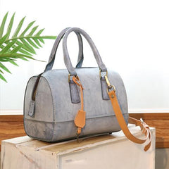 Vintage Womens Waxed Leather Boston Handbags Purse - Back View