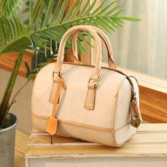 Vintage Womens Waxed Leather Boston Handbags Purse - Open View
