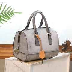 Vintage Womens Waxed Leather Boston Handbags Purse - Card Slots Detail