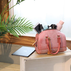 Vintage Womens Waxed Leather Boston Handbags Purse - Stitching Detail