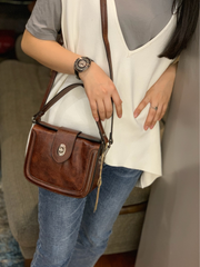 Vintage Womens Leather Black Small Handbag Shoulder Bag Purse Brown Handbag for Ladies