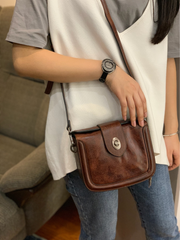 Vintage Womens Leather Black Small Handbag Shoulder Bag Purse Brown Handbag for Ladies