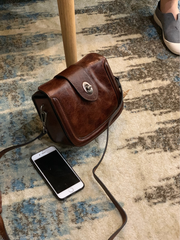 Vintage Womens Leather Black Small Handbag Shoulder Bag Purse Brown Handbag for Ladies