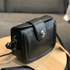 Vintage Womens Leather Tan Small Handbag Shoulder Bag Purse Black Handbag for Ladies