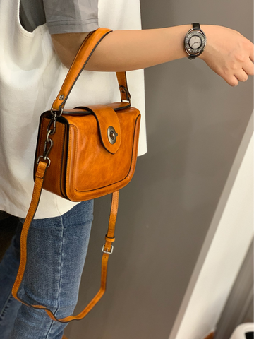 Vintage Womens Leather Tan Small Handbag Shoulder Bag Purse Black Handbag for Ladies