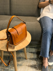 Vintage Womens Leather Black Small Handbag Shoulder Bag Purse Brown Handbag for Ladies