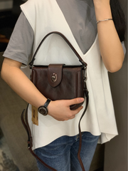 Vintage Womens Leather Black Small Handbag Shoulder Bag Purse Brown Handbag for Ladies