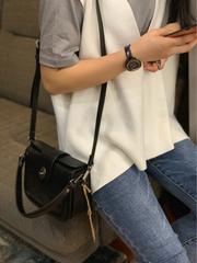 Vintage Womens Leather Black Small Handbag Shoulder Bag Purse Brown Handbag for Ladies