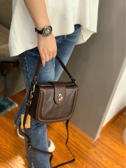 Vintage Womens Leather Black Small Handbag Shoulder Bag Purse Brown Handbag for Ladies