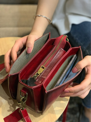 Women's Leather Small Red Satchel Handbag Shoulder Bag Fashion Small Red Leather Satchel Purse for Girls