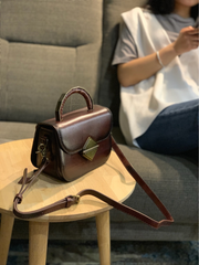 Women's Leather Small Red Satchel Handbag Shoulder Bag Fashion Small Red Leather Satchel Purse for Girls