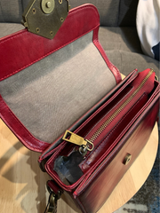 Women's Leather Small Red Satchel Handbag Shoulder Bag Fashion Small Red Leather Satchel Purse for Girls