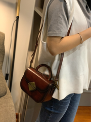 Women's Leather Small Red Satchel Handbag Shoulder Bag Fashion Small Red Leather Satchel Purse for Girls